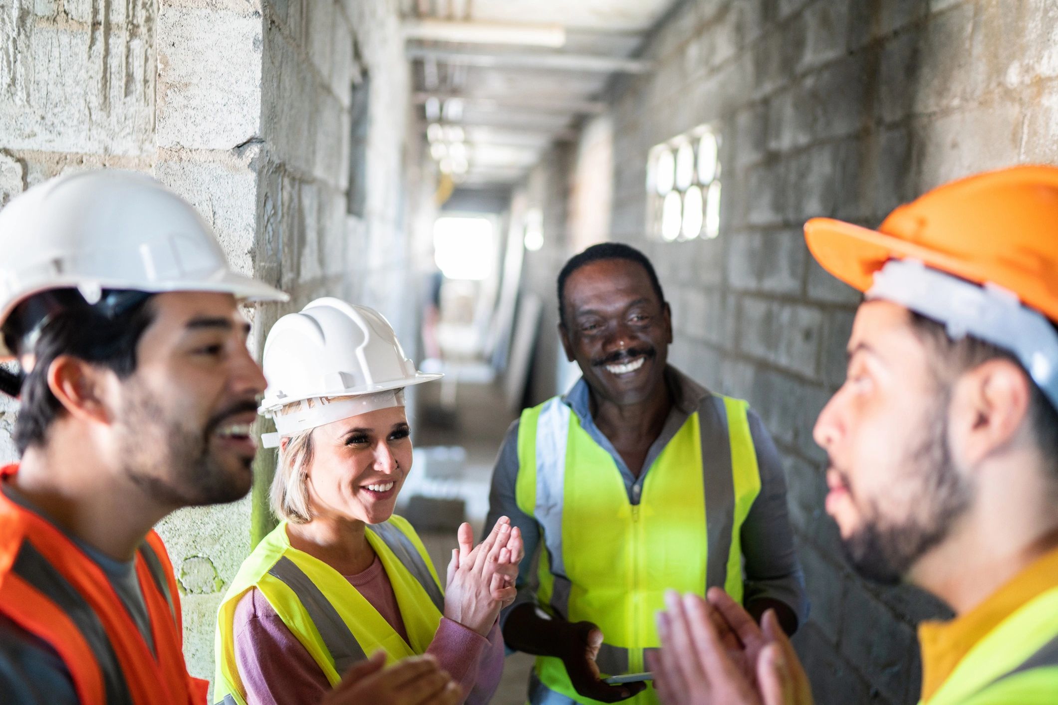Construction crew meeting on site
