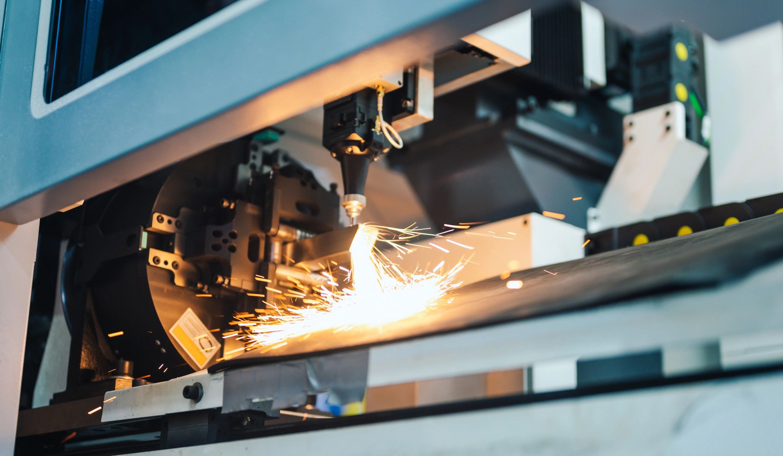 Automated industrial manufacturing equipment in a modern production facility