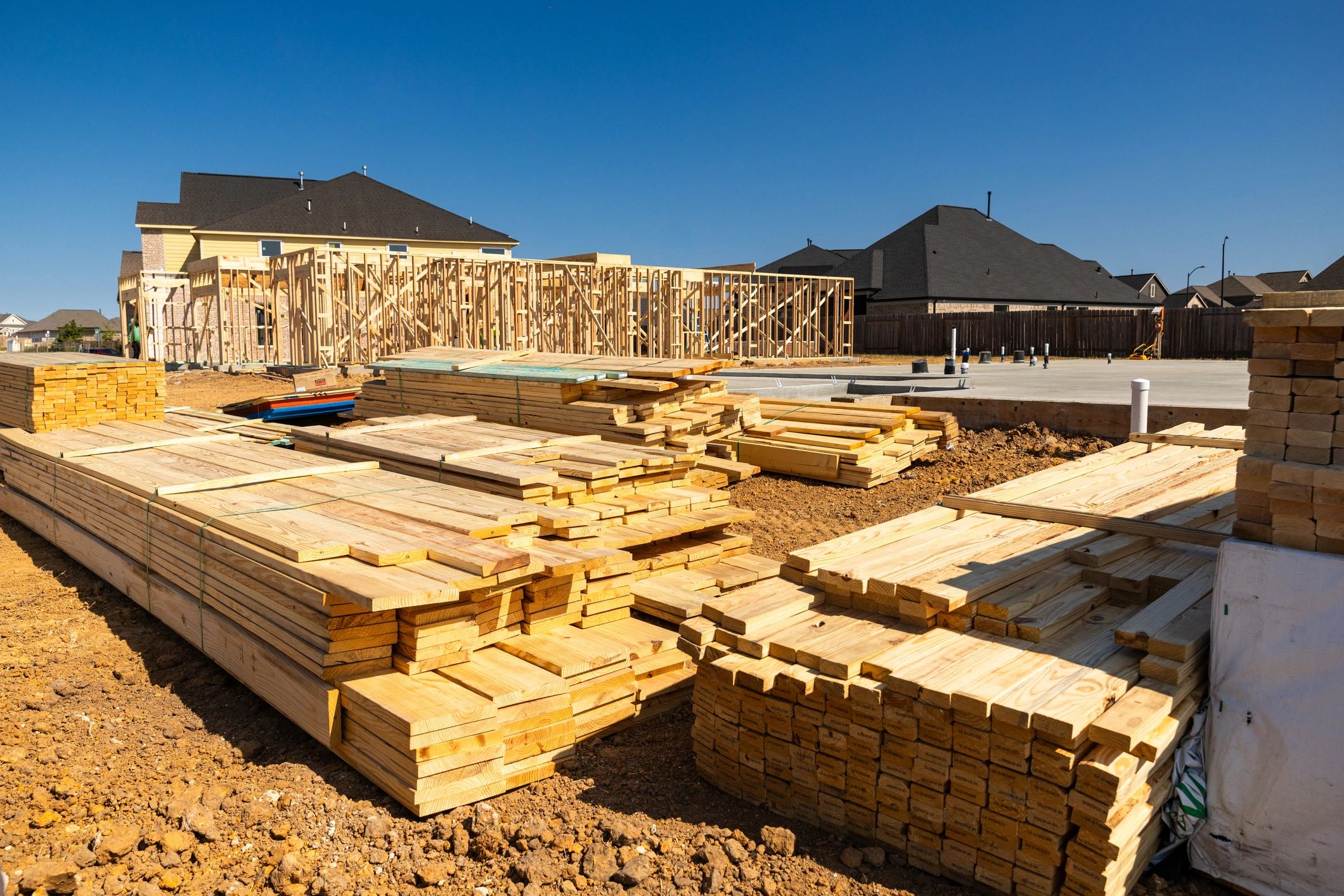 Construction framing materials ready for installation